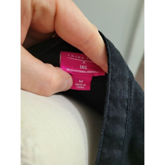 Trina Turk x INC Womens Dress M Black Linen Shift Lace Up Fringe Classic Beachy - Picture 2 of 5